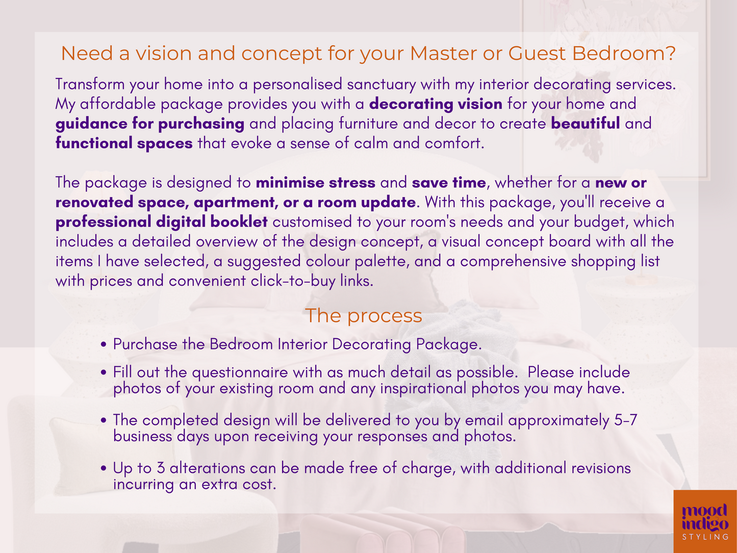 Bedroom Interior Decorating Package - Online service for Australian residents