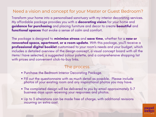 Bedroom Interior Decorating Package - Online service for Australian residents