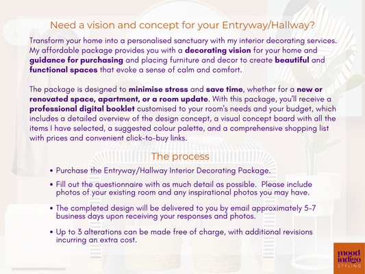 Entryway/Hallway Interior Decorating Package - Online service for Australian residents