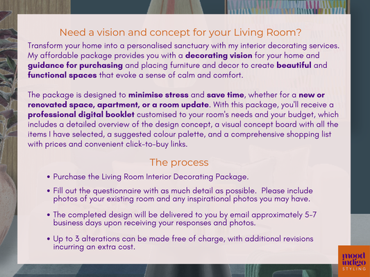Living Room Interior Decorating Package - Online service for Australian residents