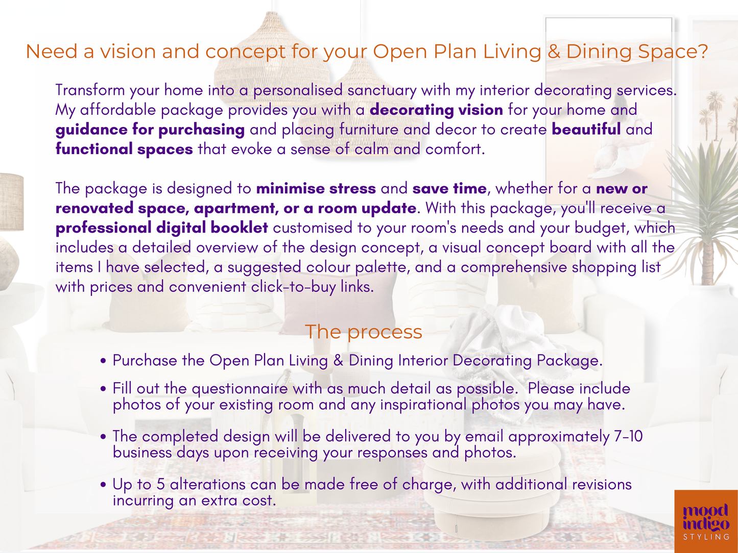Open Plan Living & Dining Space Interior Decorating Package - Online service for Australian residents