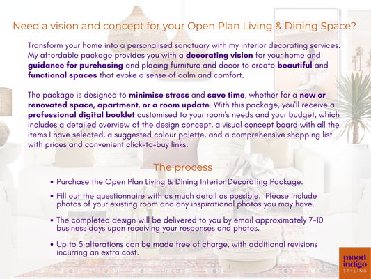 Open Plan Living & Dining Space Interior Decorating Package - Online service for Australian residents