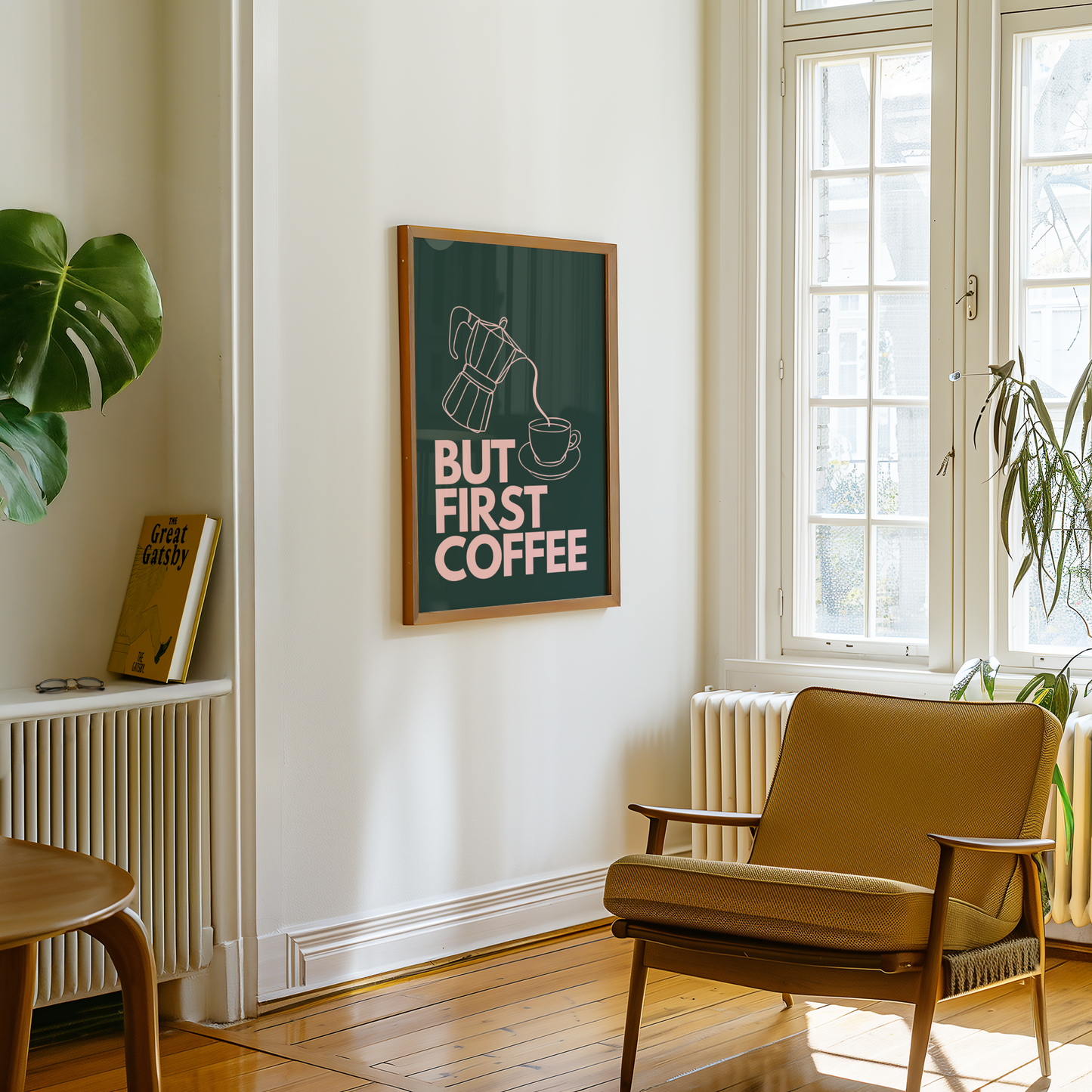 But First Coffee - Dark green and pink- Premium Matte Paper Poster