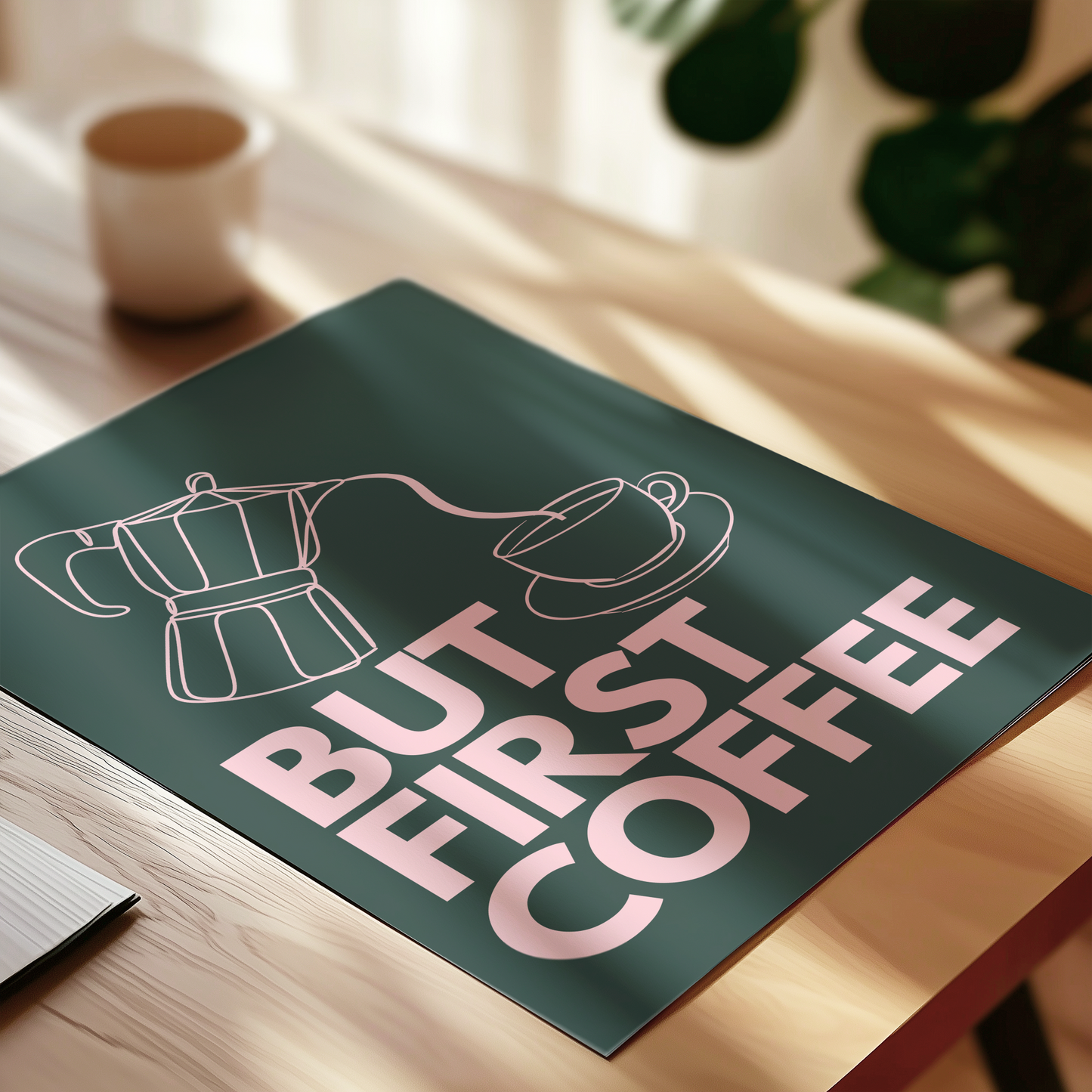 But First Coffee - Dark green and pink- Premium Matte Paper Poster